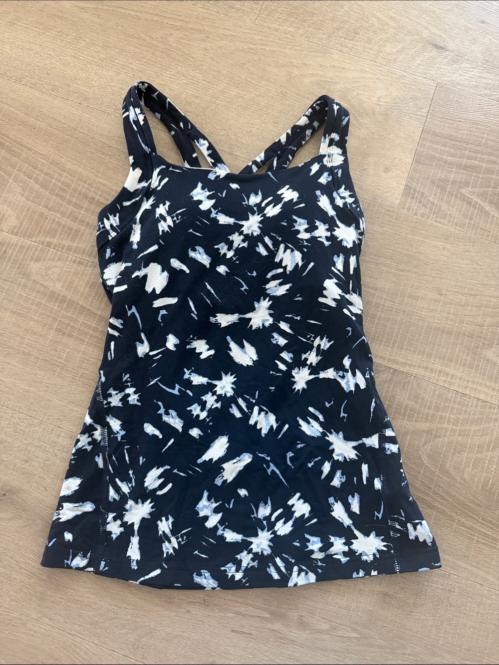 Lucy Navy & White Tie-Dye Workout Tank Top size XS